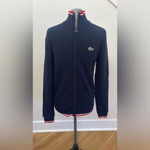 Lacoste 100% Wool Zip Neck Sweater Navy Logo Zipper Men’s Size 4 / Medium